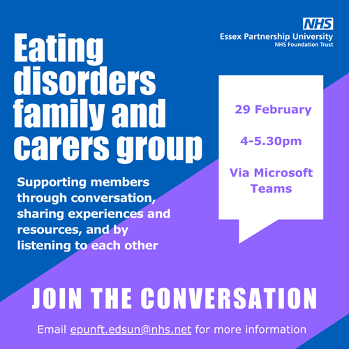 Eating disorder family and carers group meeting information.