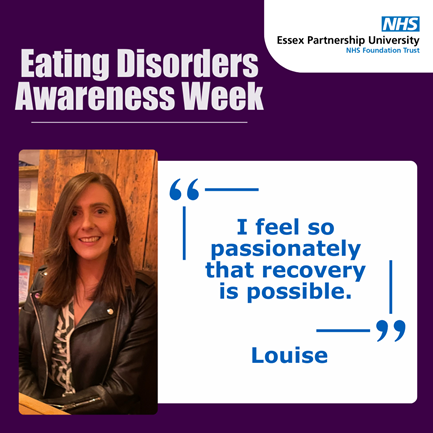 Picture of a woman wearing a leather jacket smiling at the cara. Picture is next to a quote 'I feel so passionately that recovery is possible.'