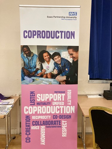 A colourful banner with information about the coproduction team.