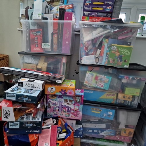 Piles of board games.