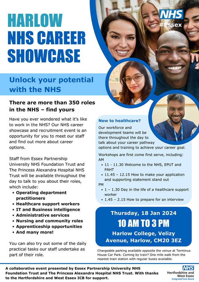 Harlow NHS Career Showcase poster