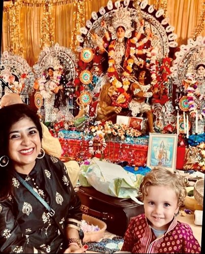 Mousumi and her son celebrating Diawali