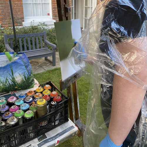 Participant spray painting