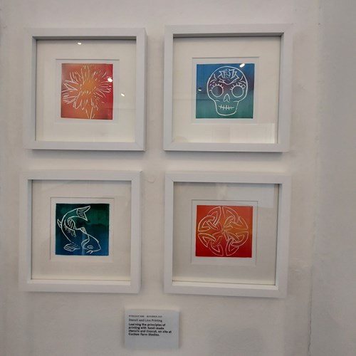 Stencil and Lino prints on display