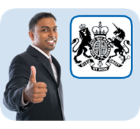 A man raising his thumb next to government logo